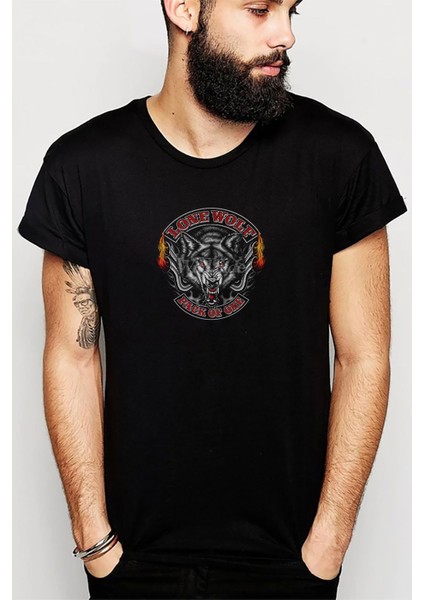 Lone Wolf Werewolf Pack Of One Baskılı Siyah Erkek Örme Tshirt