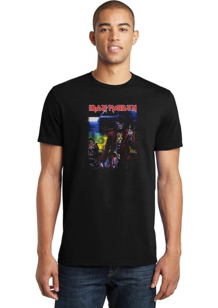 Iron Maıden Eddıe Somewhere Baskılı Siyah Erkek Örme Tshirt
