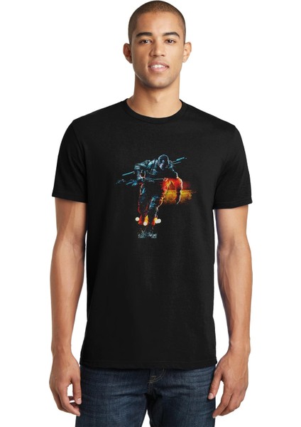 4 Savaş Alanı 3 Savaş Alanı Baskılı Siyah Erkek Örme Tshirt