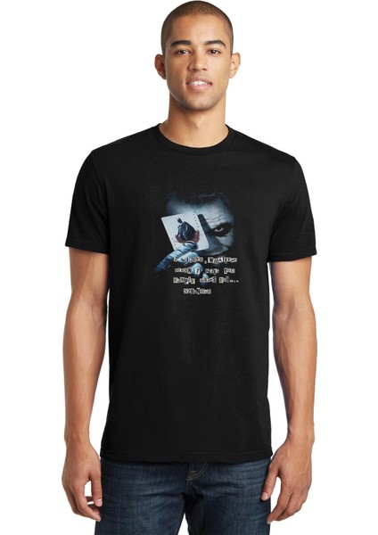 Joker Kart Baskılı Siyah Erkek Örme Tshirt