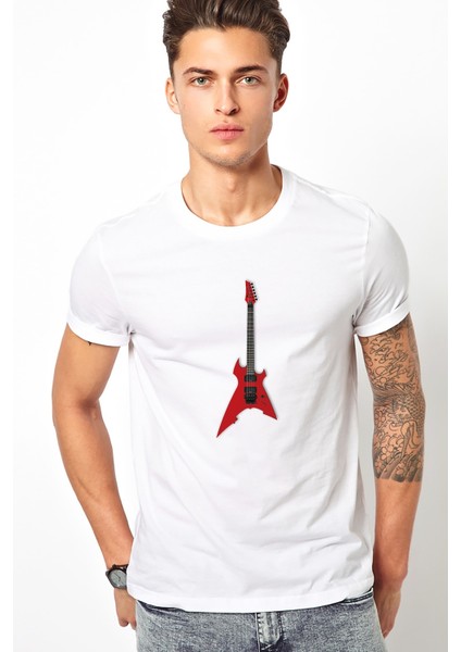 Ibanez Rg Elektro Gitar Gitarist Gitar Baskılı Beyaz Erkek Örme Tshirt
