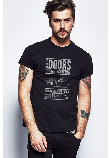 The Doors Friday July 1968 Baskılı Siyah Erkek Örme Tshirt