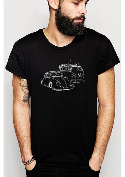 Tosbaa Beetle Caravan Karavan Baskılı Siyah Erkek Örme Tshirt