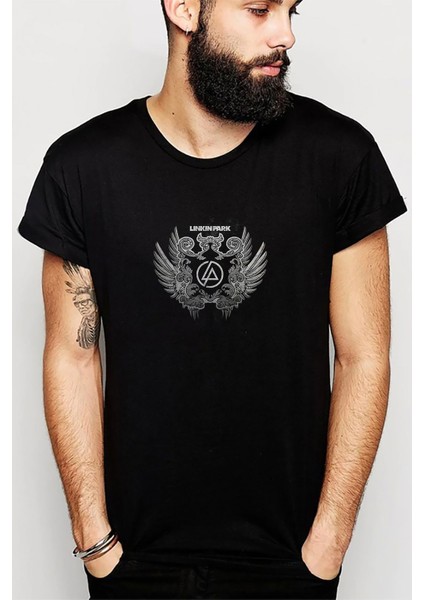 Linkin Park Wings Baskılı Siyah Erkek Örme Tshirt