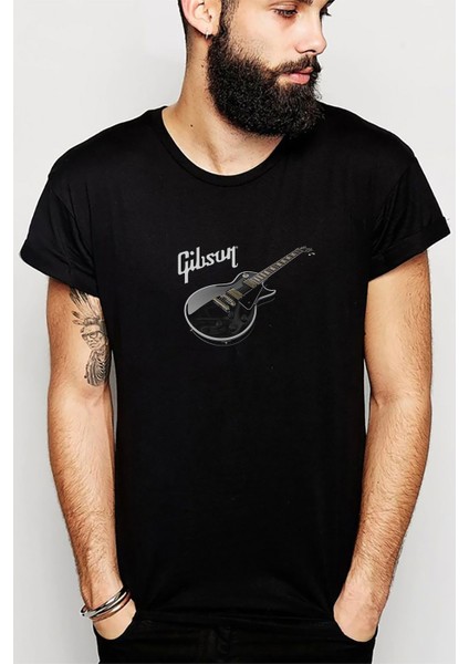 Gibson Les Paul Slash Metal Rock Baskılı Siyah Erkek Örme Tshirt