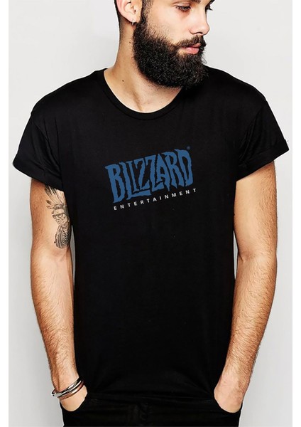 Blizzard Baskılı Siyah Erkek Örme Tshirt