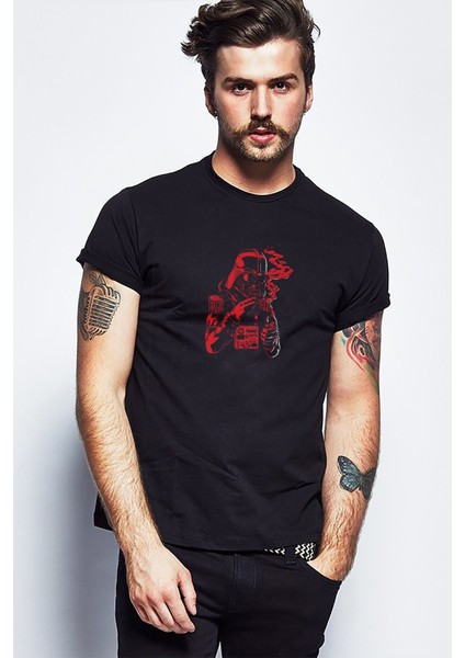 Star Wars Baskılı Siyah Erkek Örme Tshirt