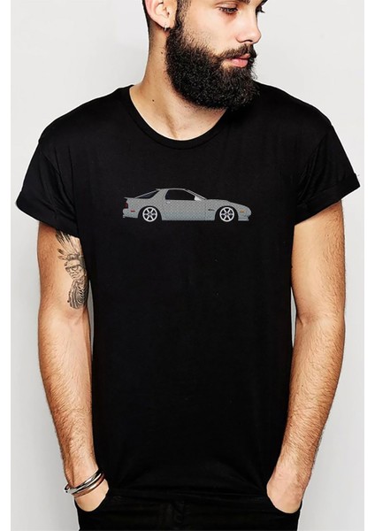Rx7 Baskılı Siyah Erkek Örme Tshirt