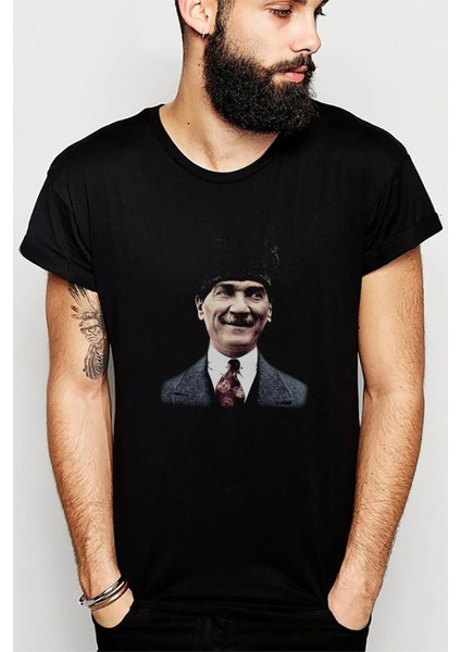 Atatürk Mustafa Kemal Paşa Baskılı Siyah Erkek Örme Tshirt