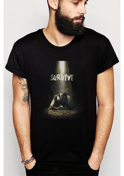 The Walking Dead Collection Baskılı Siyah Erkek Örme Tshirt