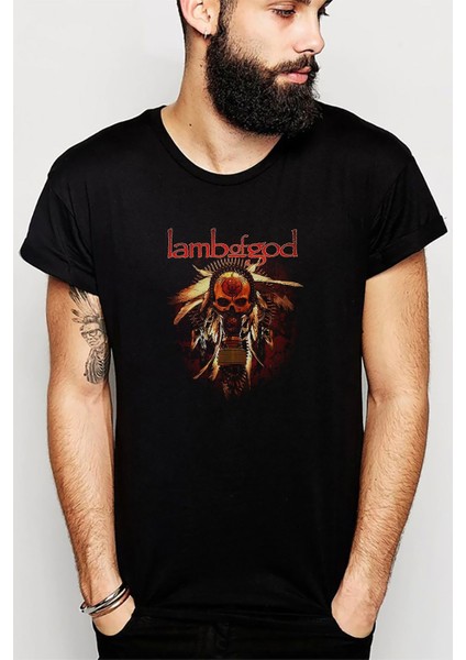 Lamb Of God 2 Baskılı Siyah Erkek Örme Tshirt