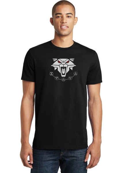 The Witcher School Of The Cat Baskılı Siyah Erkek Örme Tshirt