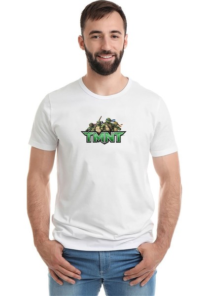 Teenage Mutant Ninja Turtles Logo Baskılı Beyaz Erkek Örme Tshirt