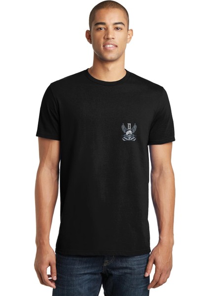 Kuru Kafa Beyaz ve Mavi Kafatası Baskılı Siyah Erkek Örme Tshirt