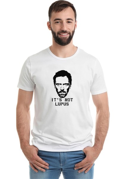 Ouse It's Not Lupus Baskılı Beyaz Erkek Örme Tshirt