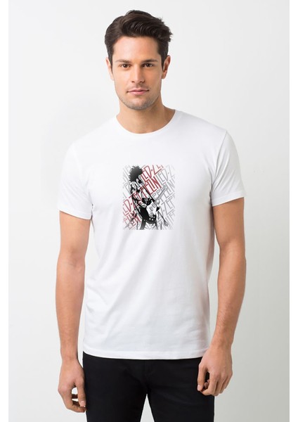 LED Zeppelın T Jımmy Page Metal Baskılı Beyaz Erkek Örme Tshirt
