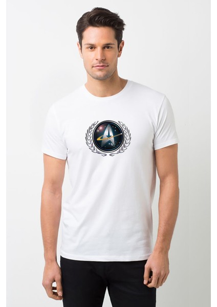 Star Trek Emblem Berenice Elenc Baskılı Beyaz Erkek Örme Tshirt