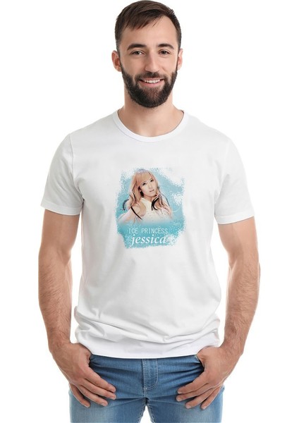 K Pop Ice Princess Jessica Baskılı Beyaz Erkek Örme Tshirt