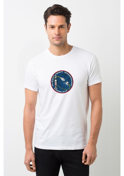 Nasa Scott Baskılı Beyaz Erkek Örme Tshirt