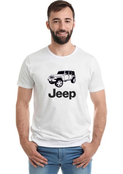 Jeep Baskılı Beyaz Erkek Örme Tshirt