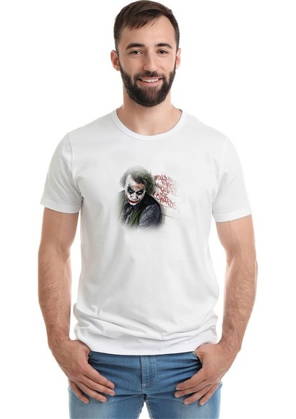 Joker Dizi Film Baskılı Beyaz Erkek Örme Tshirt