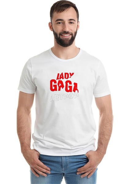 Lady Gaga Artpop Baskılı Beyaz Erkek Örme Tshirt