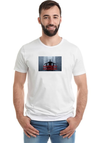 Marilyn Manson Metal Rock Music Müzik Baskılı Beyaz Erkek Örme Tshirt