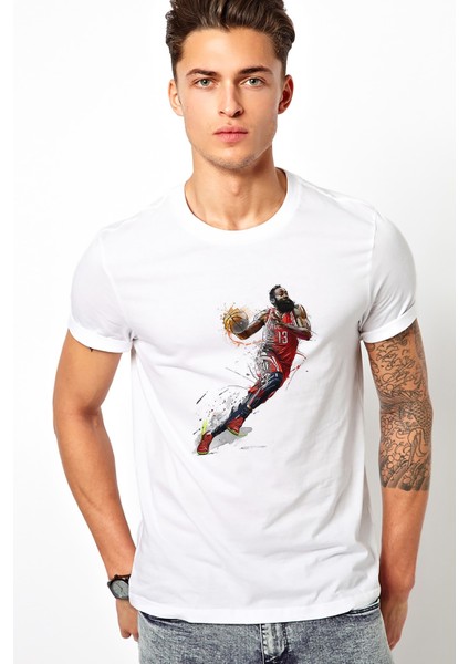 Roc Basketci Basketbolcu Baskılı Beyaz Erkek Örme Tshirt