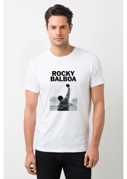 Streaming Rocky Balboa For Free Baskılı Beyaz Erkek Örme Tshirt