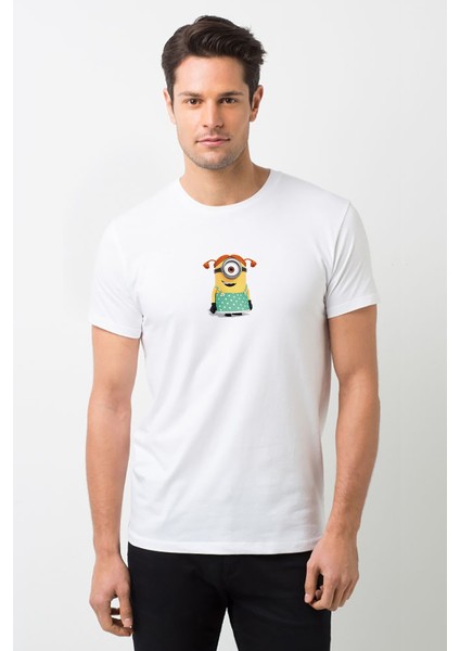 Minion Stuart Minion Stuart Baskılı Beyaz Erkek Örme Tshirt