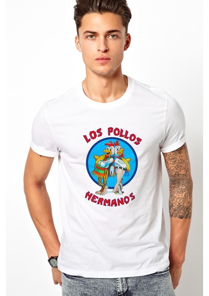 Los Pollos Hermanos Bad Jesse Baskılı Beyaz Erkek Örme Tshirt