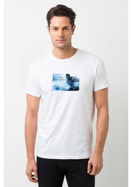 Mortal Combat Sub Zero Mortal Kombat Baskılı Beyaz Erkek Örme Tshirt