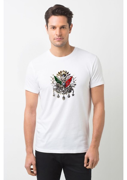 Osmanlı Devleti Resimlemesi Osmanlı Imparatorluğu'nun Yükselişi Baskılı Beyaz Erkek Örme Tshirt T-Sh