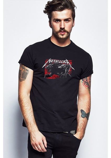 Metallica Germany Post Rock Metal Müzik Baskılı Siyah Erkek Örme Tshirt