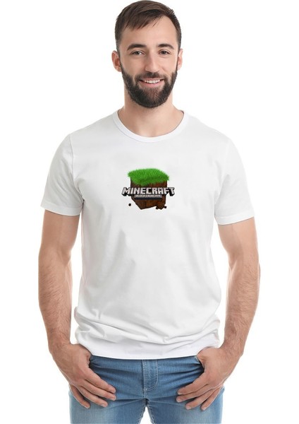 Minecraft Öykü Modu Sezon Iki Minecraft Baskılı Beyaz Erkek Örme Tshirt