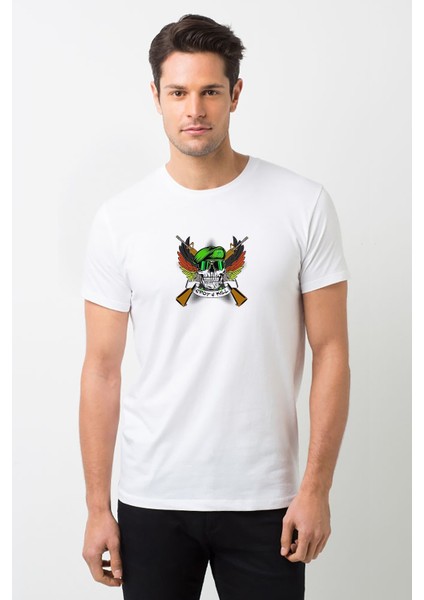 Spot 4 Kill Skull Kurukafa Baskılı Beyaz Erkek Örme Tshirt