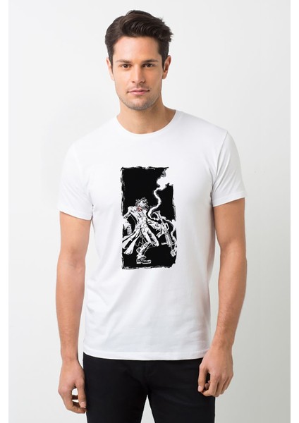 Joker Dizi Baskılı Beyaz Erkek Örme Tshirt