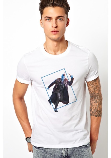 Yenilmez Yondu Galaxy Baskılı Beyaz Erkek Örme Tshirt