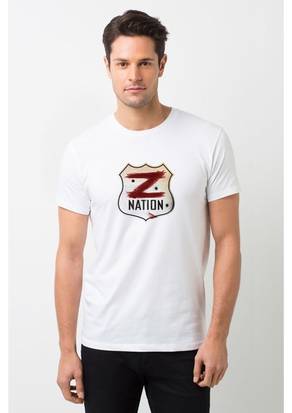 Z Nation Baskılı Beyaz Erkek Örme Tshirt