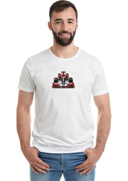 Race Car Clipartf1 Yariş Arabalari F1 Baskılı Beyaz Erkek Örme Tshirt