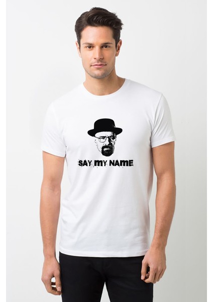 Breaking Bad Say My Name Baskılı Beyaz Erkek Örme Tshirt