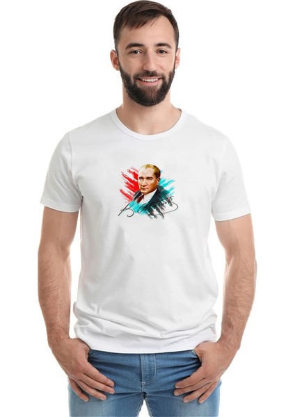Tc Ulu Önder Mustafa Kemal Atatürk Baskılı Beyaz Erkek Örme Tshirt
