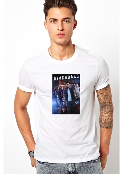Riverdale All American Tv Show Baskılı Beyaz Erkek Örme Tshirt