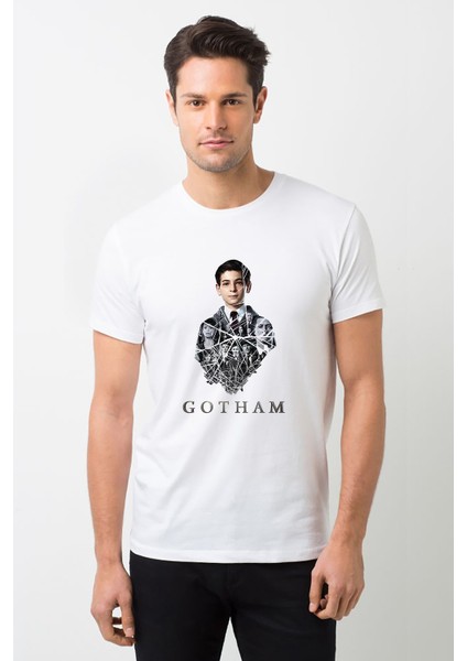 Gotham Baskılı Beyaz Erkek Örme Tshirt