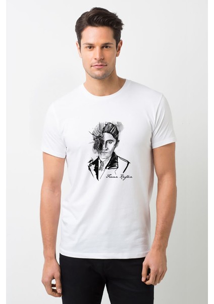 Franz Kafka Baskılı Beyaz Erkek Örme Tshirt