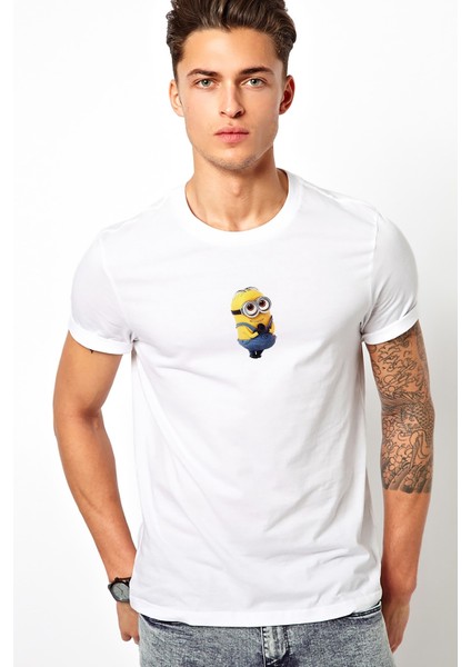 Minion Couple Clipart 3 Baskılı Beyaz Erkek Örme Tshirt