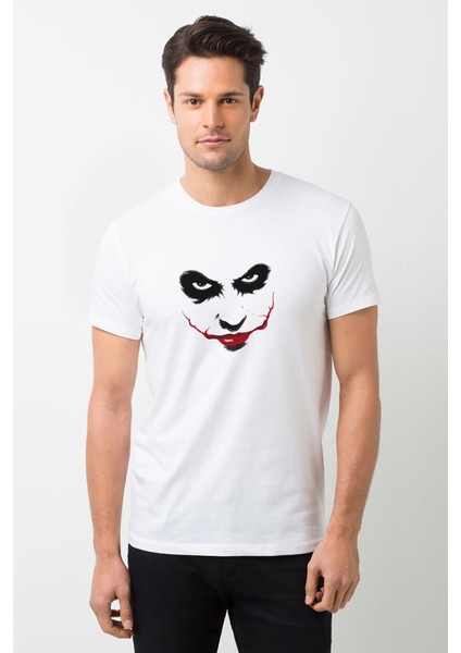 Ha Ha Ha Joker Baskılı Beyaz Erkek Örme Tshirt