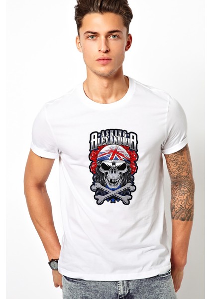 Alexandria Skull Kuru Kafa Baskılı Beyaz Erkek Örme Tshirt