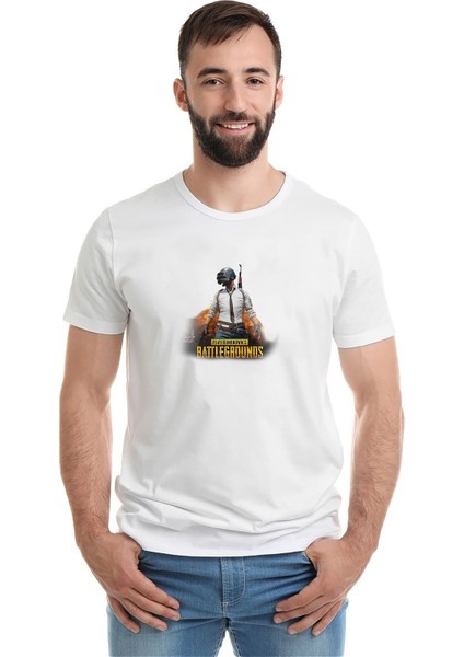 Pubg Patlama 3 Lvl Kask Baskılı Beyaz Erkek Örme Tshirt
