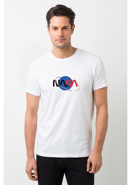 Nasa Logos Vector Symbol Free Baskılı Beyaz Erkek Örme Tshirt